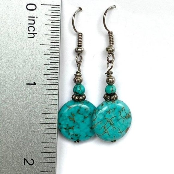 Turquoise Beaded Dangle Earrings Silver tone Boho - Picture 4 of 6